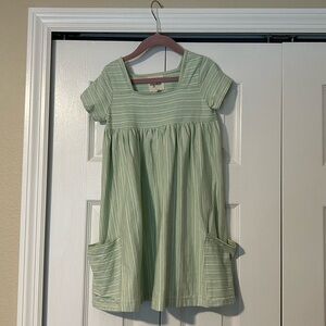 Girls size 5 dress, green stripe, cream background, Vignette brand.